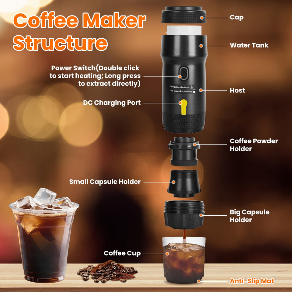 1Pc Portable Electric Espresso Machine Cordless Coffee Maker Self Heating Car Espresso Maker With Anti Dry