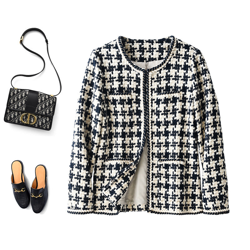 Houndstooth Small Fragrance Jacket Women Clothing.