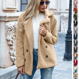 Loose Lapel Fluffy Coat Winter Button Jacket Cardigan Outwear For Women Clothing.